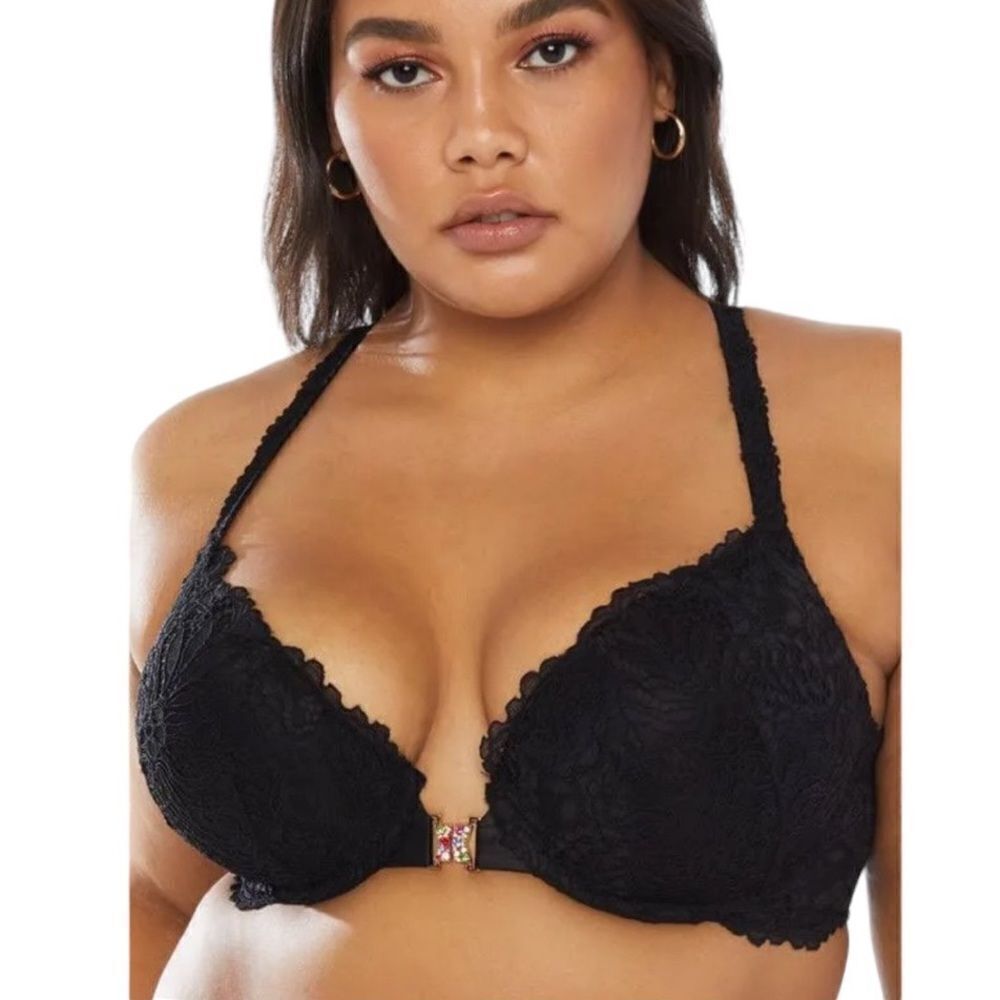 Savage X Fenty black Romantic Corded Lace Front-Closure Push Up Bra size 40DD